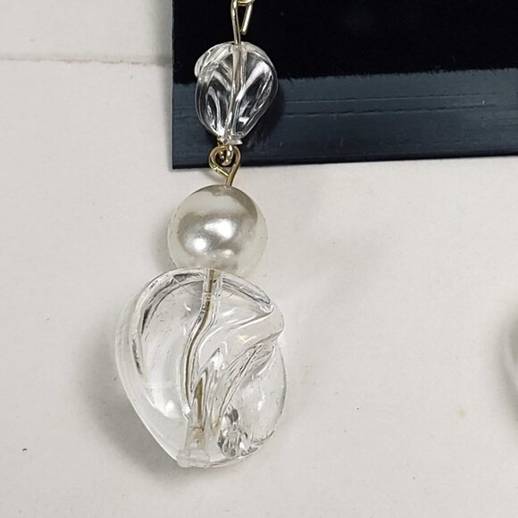 Clear Twisted Bead Drop Earrings w/ Off-white Accent Modern Statement Dangle - Picture 6 of 9